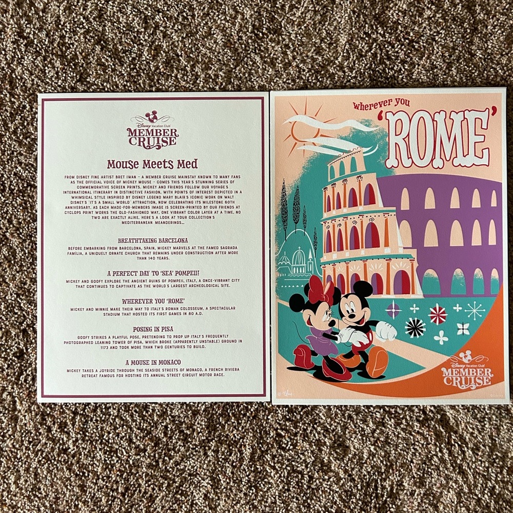 Disney  silk screen prints.  3 sets of 5 prints